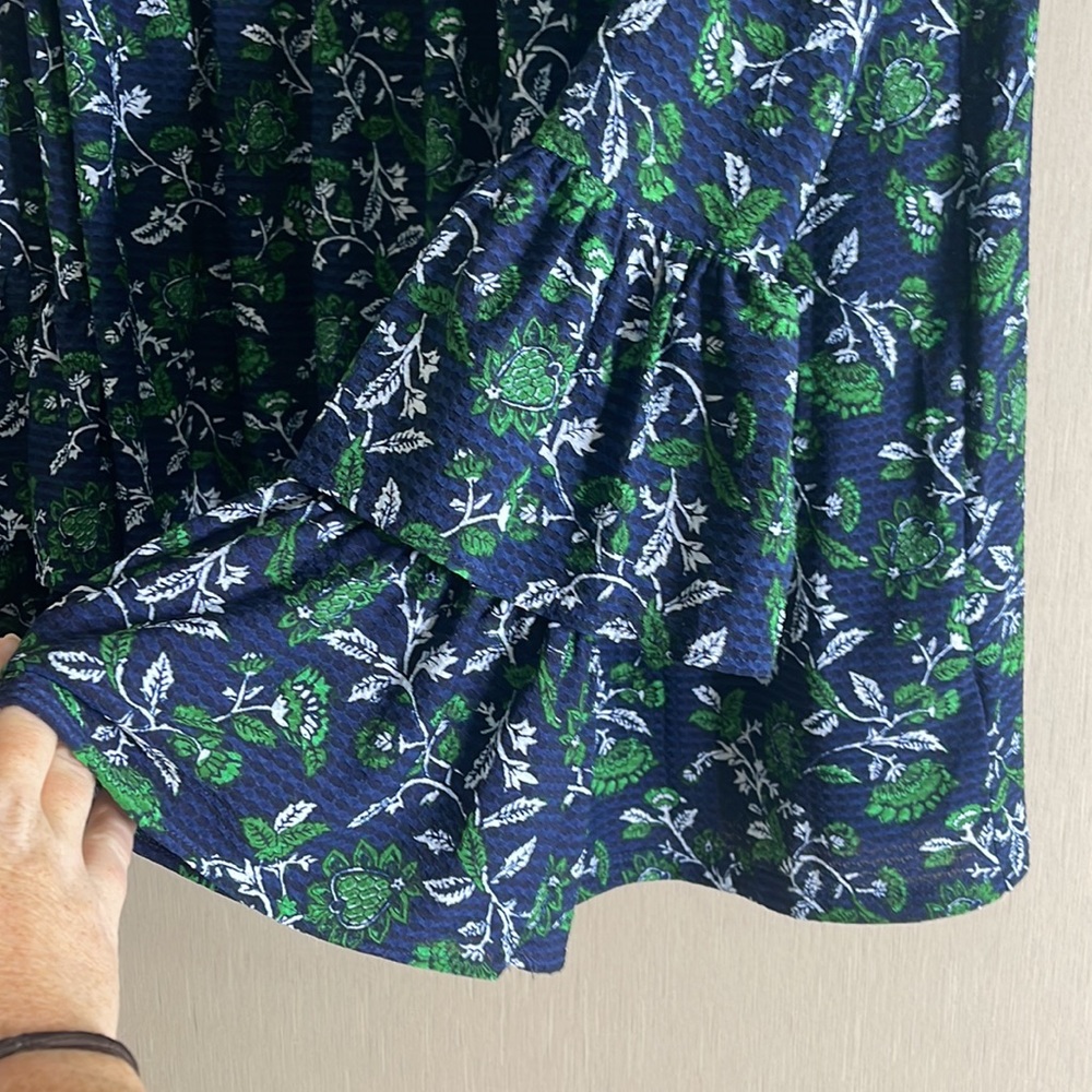 Michael kors blue green floral tiered ruffle navy style top xsmall - Picture 2 of 4